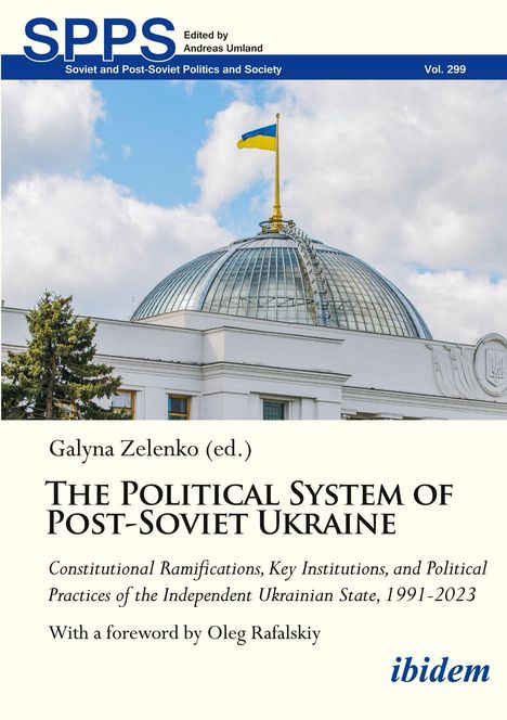 „The Political System of Post-Soviet Ukraine“ von Galyna Zelenko, mit Kuppelgebäude und ukrainischer Flagge.