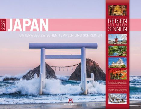 2027 JAPAN, Unterwegs zwischen Tempeln und Schreinen. Reisen mit allen Sinnen. Großer Torii im Meer bei Sonnenuntergang.
