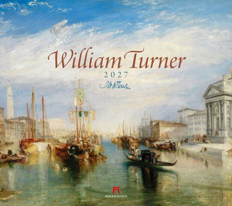 "William Turner 2027" steht in der Mitte. Eine malerische Hafenszene mit Segelbooten und historischen Gebäuden im Hintergrund.