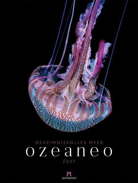 "GEHEIMNISVOLLES MEER ozeaneo 2027" zeigt eine schillernde Qualle auf schwarzem Hintergrund.