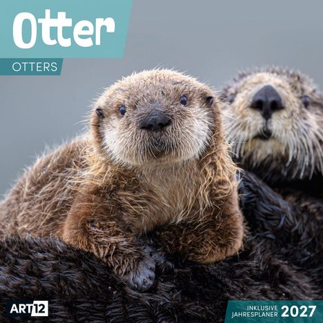 Text: "Otter", "Otters", "inklusive Jahresplaner 2027". Zwei Otter, ein junges im Vordergrund, mit nassem Fell.