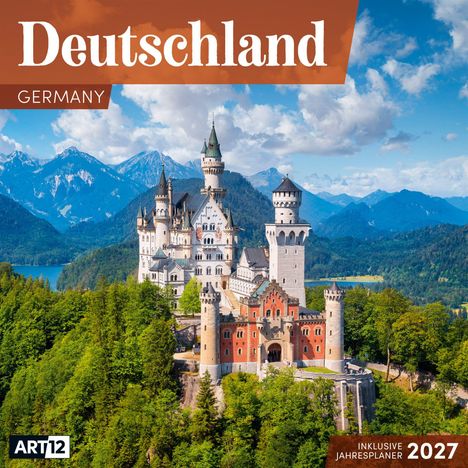 Text: "Deutschland", "Germany", "Inklusive Jahresplaner 2027". Ein Schloss vor Bergen im Hintergrund.