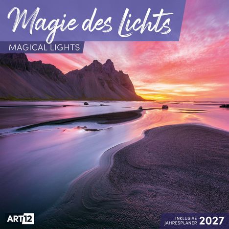 Text: "Magie des Lichts", "Magical Lights", "Inklusive Jahresplaner 2027". 
Abgebildet ist eine malerische Küste bei Sonnenuntergang.