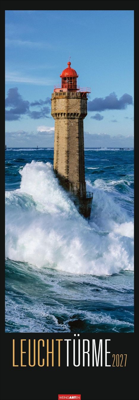 "LEUCHTTÜRME 2027" und "WEINGARTEN" unten. Ein Leuchtturm steht in stürmischer See, umgeben von hohen Wellen.