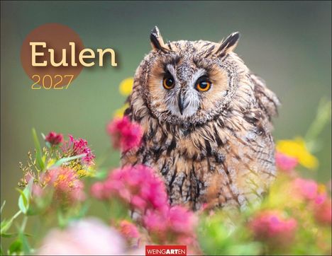 Text: “Eulen 2027”. Eine Eule sitzt zwischen bunten Blumen. Unten steht „WEINGARTEN“ auf rotem Hintergrund.