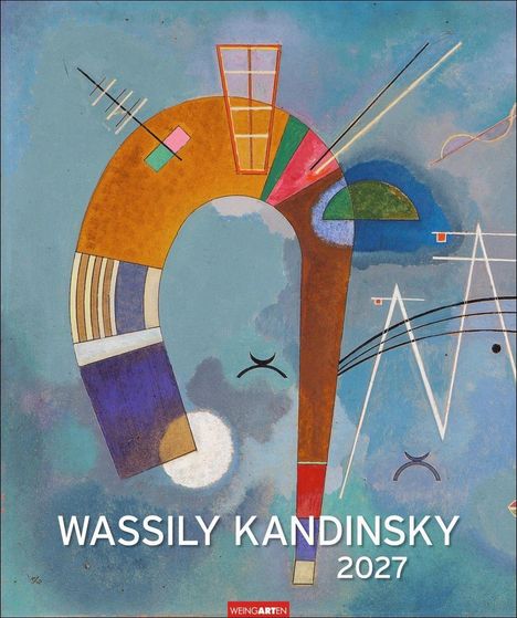 "Wassily Kandinsky 2027" ist unten in Weiß geschrieben. Oben ist eine abstrakte, farbenfrohe Illustration im Stil von Kandinsky.