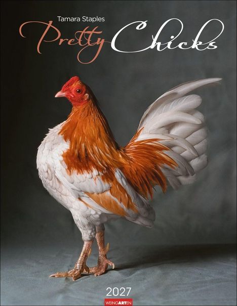 "Pretty Chicks" von Tamara Staples. Unter dem Titel ein stolzer Hahn mit roten und weißen Federn. Unten: "2027."