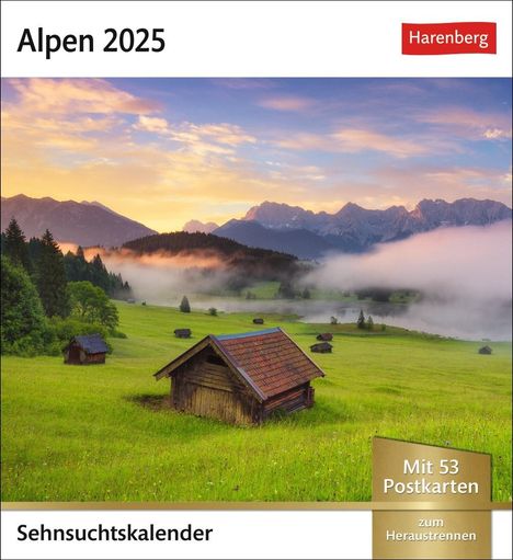 Alpen Sehnsuchtskalender 2025 - Wochenkalender mit 53 Postkarten, Kalender