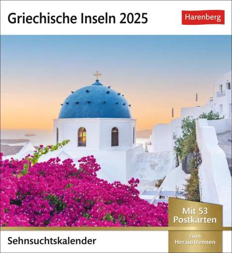 Griechische Inseln Sehnsuchtskalender 2025 - Wochenkalender mit 53 Postkarten, Kalender