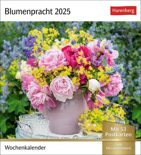 Blumenpracht Postkartenkalender 2025 - Wochenkalender mit 53 Postkarten, Kalender