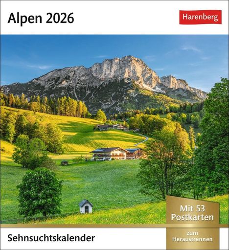 Alpen Sehnsuchtskalender 2026 - Wochenkalender mit 53 Postkarten, Kalender