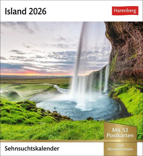 Island Sehnsuchtskalender 2026 - Wochenkalender mit 53 Postkarten, Kalender