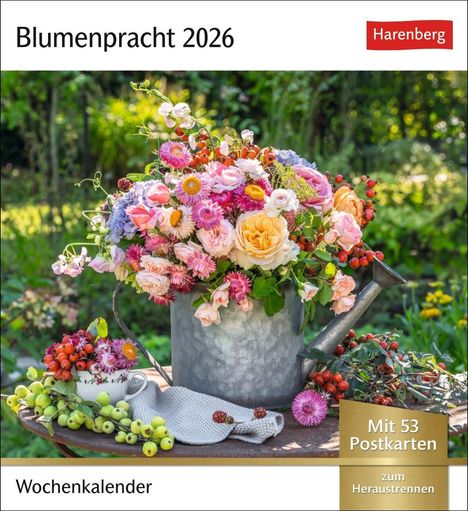 Blumenpracht Postkartenkalender 2026 - Wochenkalender mit 53 Postkarten, Kalender