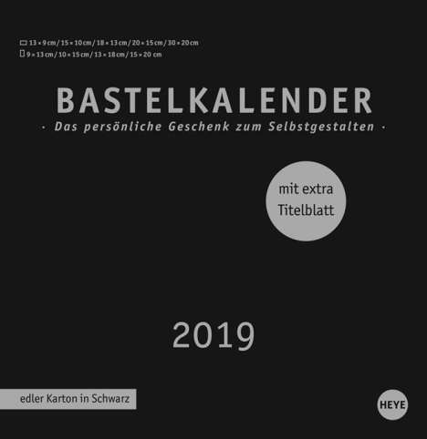 Bastelkalender 2019 schwarz, groß, Diverse