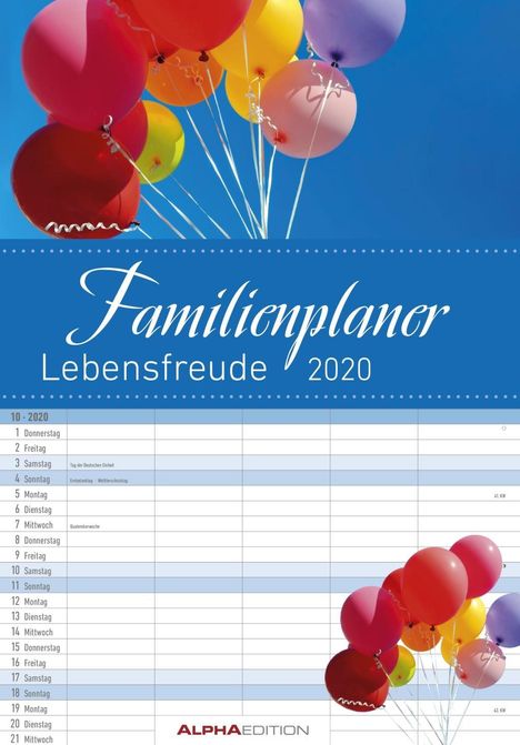 Familienplaner Lebensfreude 2020 - Bildkalender, Diverse