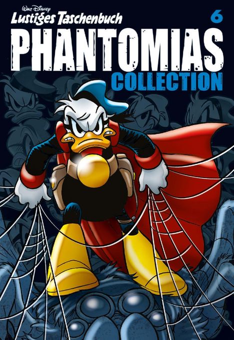 "Lustiges Taschenbuch: Phantomias Collection 6". Illustration einer finsteren Ente im Superheldenkostüm mit rotem Cape.