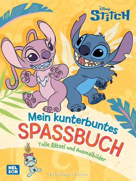„Mein kunterbuntes Spassbuch“ steht oben. Zwei fröhliche, cartoonartige Figuren tanzen.