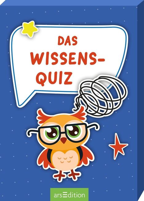Text: "Das Wissens-Quiz". Illustration: Eine Eule mit Brille und ein gelber Stern auf blauem Hintergrund.