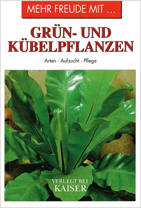 „Mehr Freude mit Grün- und Kübelpflanzen: Arten, Aufzucht, Pflege.“ Bild von großen, grünen Blättern.
