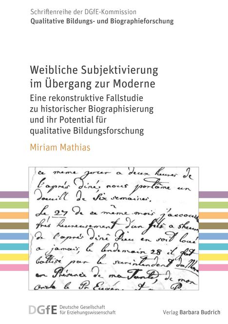 Titel: "Weibliche Subjektivierung im Übergang zur Moderne". Text unten: "DGfE Deutsche Gesellschaft für Erziehungswissenschaft". Darunter handschriftlicher Text.