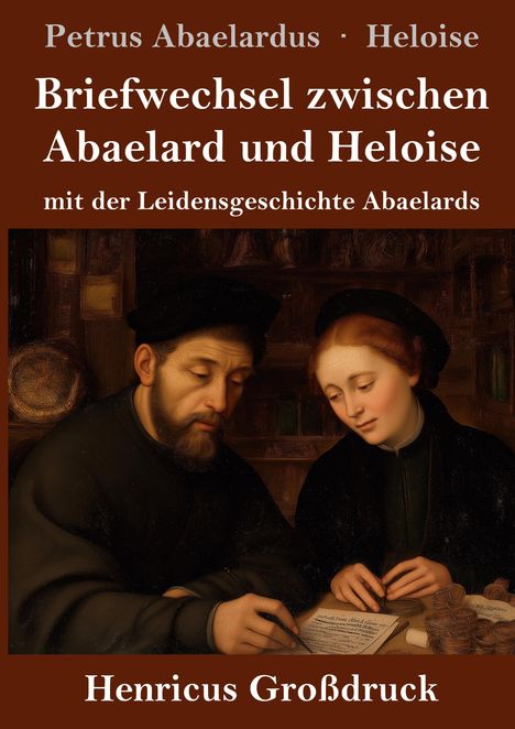 Briefwechsel zwischen Abaelard und Heloise. Zwei Personen sitzen und studieren gemeinsam ein Dokument.