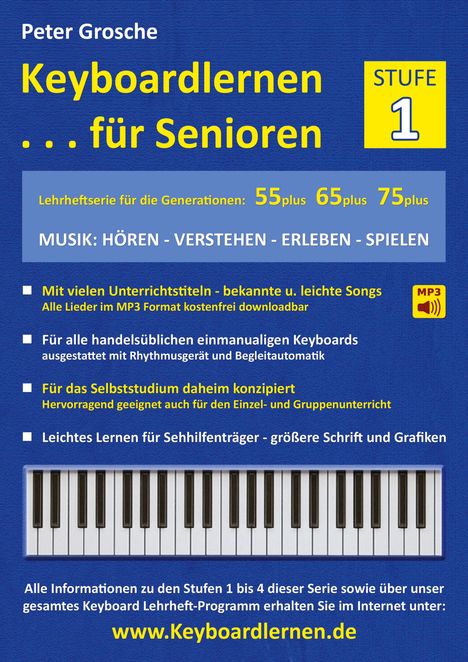 Peter Grosche: Keyboardlernen für Senioren (Stufe 1), Buch