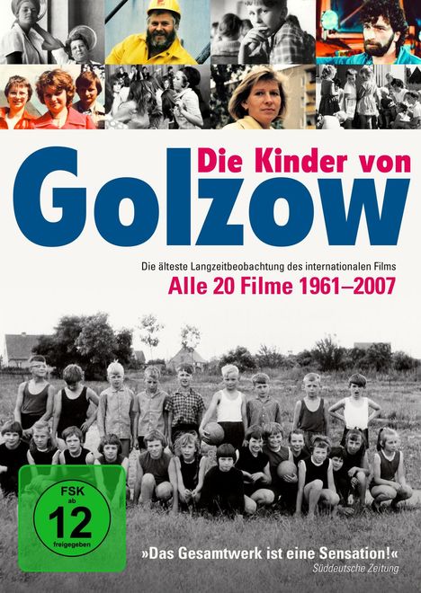 „Die Kinder von Golzow“, „Alle 20 Filme 1961–2007“, FSK 12. Gruppenbild von Kindern und Collage aus Szenen im Hintergrund.