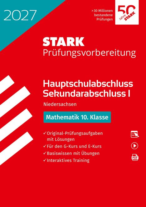 2027 STARK Prüfungsvorbereitung Hauptschulabschluss Sek I Niedersachsen Mathematik 10. Klasse. Rotes Cover mit Logos.