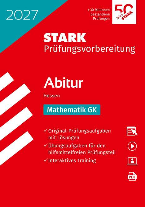 2027, STARK Prüfungsvorbereitung Abitur Hessen, Mathematik GK. Roter Hintergrund, Logo oben rechts.
