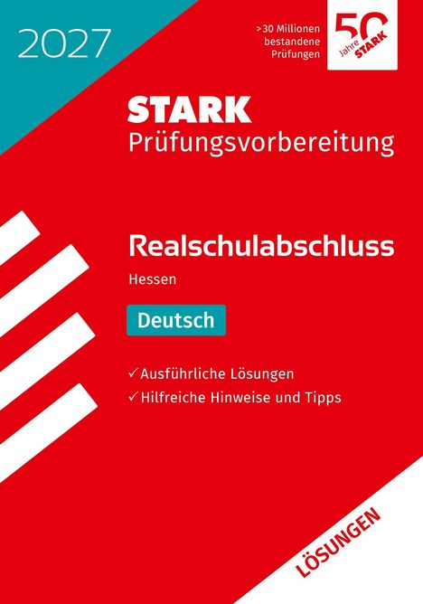 "2027, STARK Prüfungsvorbereitung, Realschulabschluss Hessen, Deutsch, Ausführliche Lösungen, Hilfreiche Hinweise."  
Logo oben rechts.