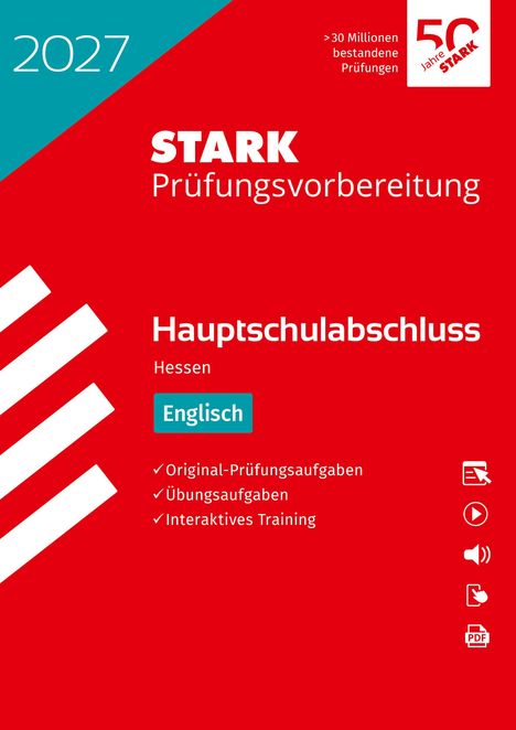 "STARK Prüfungsvorbereitung Hauptschulabschluss Hessen Englisch. Original-Prüfungsaufgaben, Übungsaufgaben" vor rotem Hintergrund.
