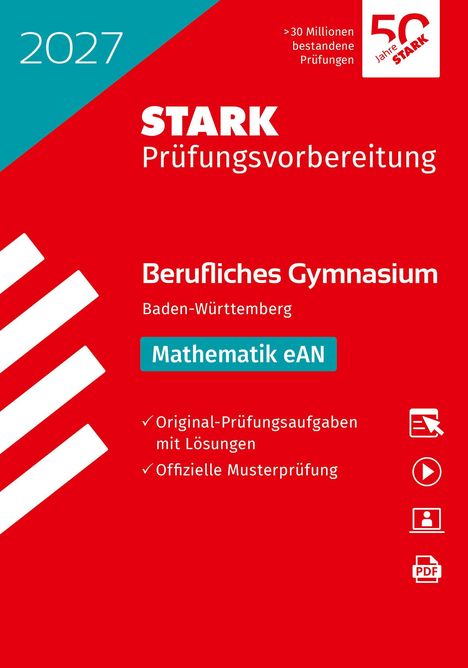 2027, STARK Prüfungsvorbereitung, Berufliches Gymnasium, Baden-Württemberg, Mathematik eAN. Rotes Design, weißer Text.