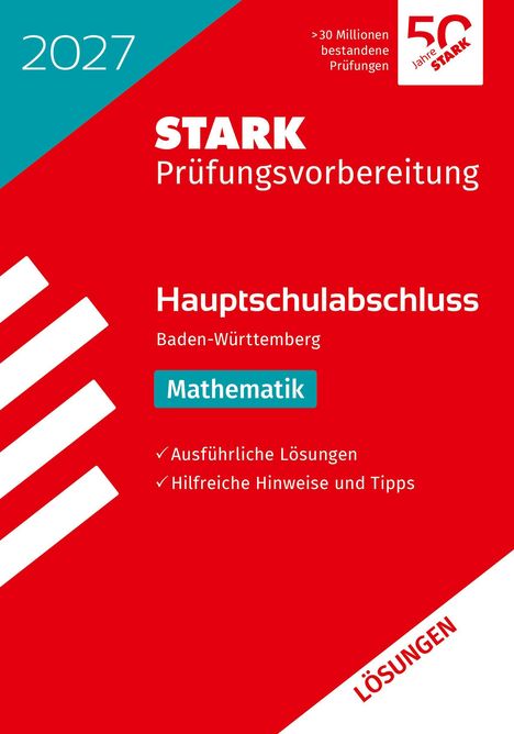 "STARK Prüfungsvorbereitung 2027 Hauptschulabschluss Baden-Württemberg Mathematik. Rote Gestaltung mit Textfeldern."
