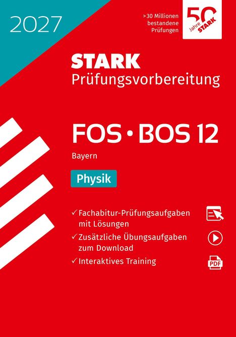 STARK Prüfungsvorbereitung FOS BOS 12 Physik Bayern. Rotes Cover, oben links 2027, Checkliste.