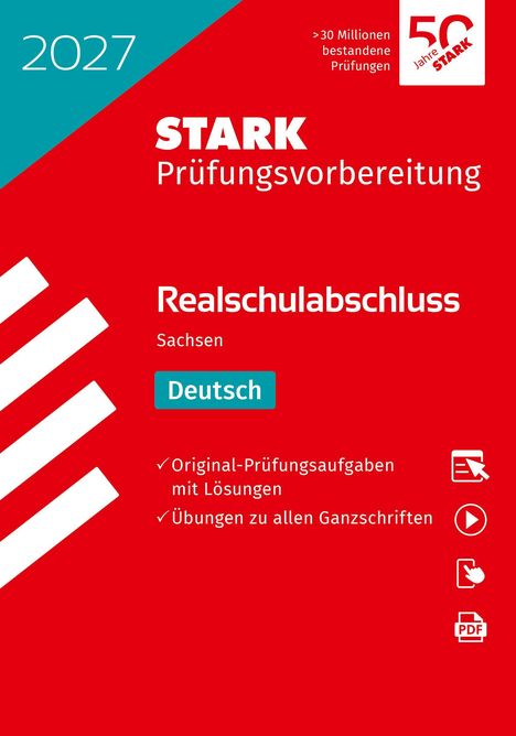 2027, STARK Prüfungs­vorbereitung, Realschul­abschluss Sachsen, Deutsch, Original-Prüfungs­aufgaben, Übungssymbole.