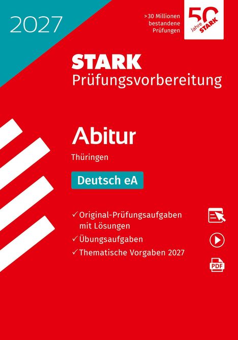 „2027 STARK Prüfungsvorbereitung Abitur Thüringen Deutsch eA.“ Rotes Cover mit weißem und blauem Text.