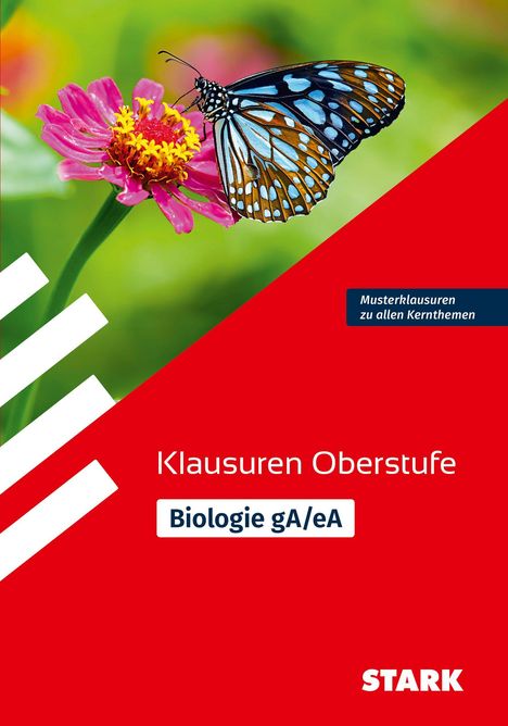 „Klausuren Oberstufe“, „Biologie gA/eA“. Ein Schmetterling sitzt auf einer pinken Blume vor grünem Hintergrund.