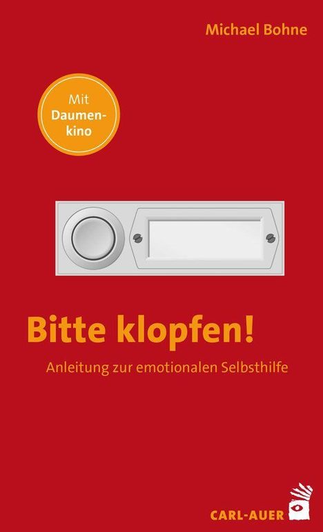 "Bitte klopfen! Anleitung zur emotionalen Selbsthilfe" in Rot. In der Mitte ein Türklopf-Grafik.