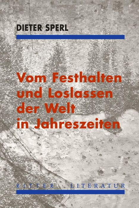 Text: "Dieter Sperl. Vom Festhalten und Loslassen der Welt in Jahreszeiten." Text auf rustikalem Hintergrund.