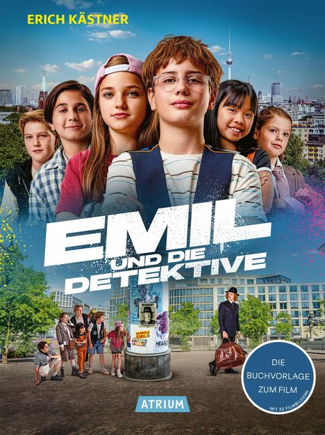 Texte: "Erich Kästner", "Emil und die Detektive", "Die Buchvorlage zum Film". Eine Gruppe Kinder vor einer urbanen Kulisse.