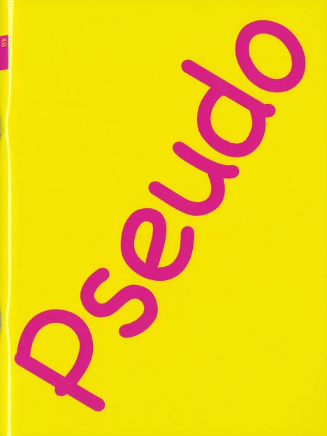 "Pseudo" in Pink auf gelbem Hintergrund, Text schräg geschrieben. Links oben steht klein "48".