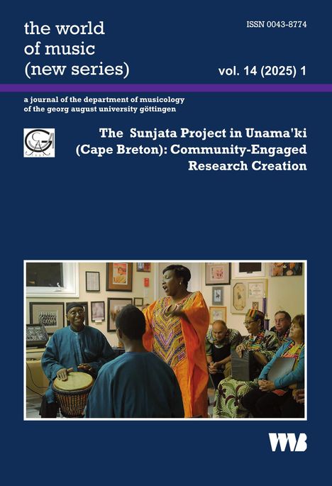 Oben steht: "the world of music (new series) vol. 14 (2025) 1." Unten sieht man Menschen in bunter Kleidung, die musizieren.