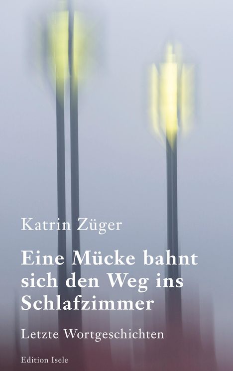 Text „Katrin Züger: Eine Mücke bahnt sich den Weg ins Schlafzimmer. Letzte Wortgeschichten. Edition Isele“. Unscharfe Lichter.