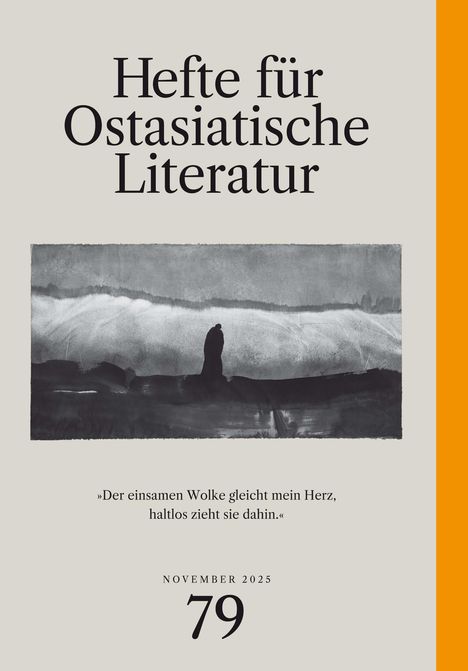 „Hefte für Ostasiatische Literatur“, Zitat über einsame Wolke, November 2025, 79. Illustration: Person in nebliger Landschaft.