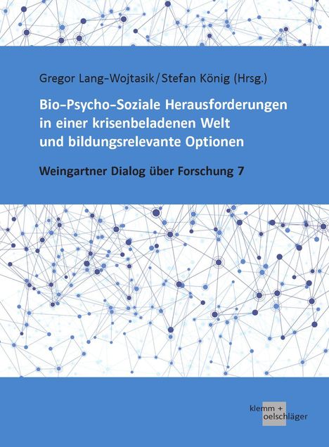 Ein blau-weißes Cover mit Netzwerk-Muster und Text über Bio-Psycho-Soziale Herausforderungen. Unten ein Verlagslogo.