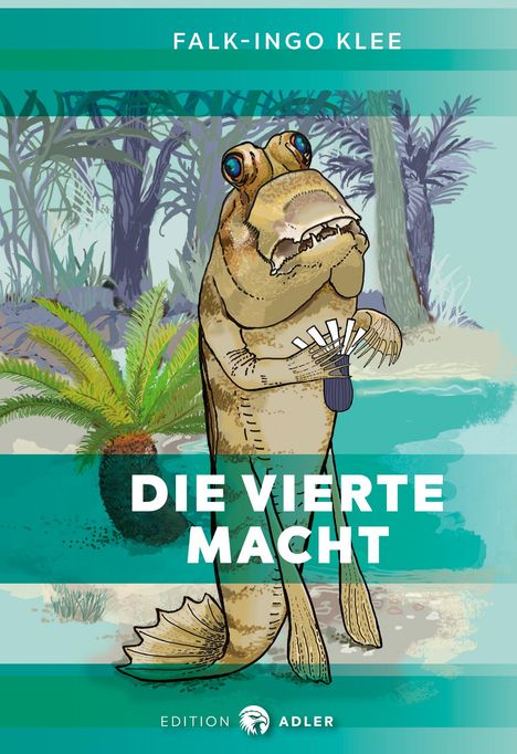„FALK-INGO KLEE“ oben, „DIE VIERTE MACHT“ in der Mitte, Illustration eines Fisches im Dschungel, Mikrofon in den Flossen.