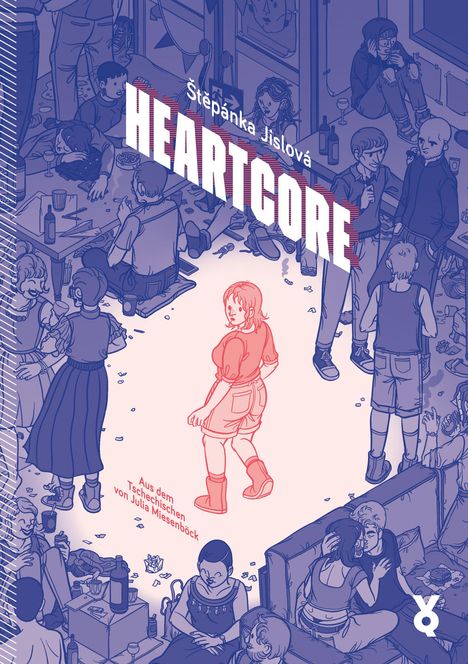 „Štěpánka Jislová“, „Heartcore“, „Aus dem Tschechischen von Julia Miesenböck“, Illustration einer vollen Bar mit Menschen.