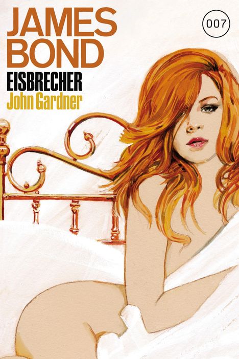 Titel: "James Bond: Eisbrecher" von John Gardner. Illustration: Frau mit roten Haaren auf einem Bettgestell.
