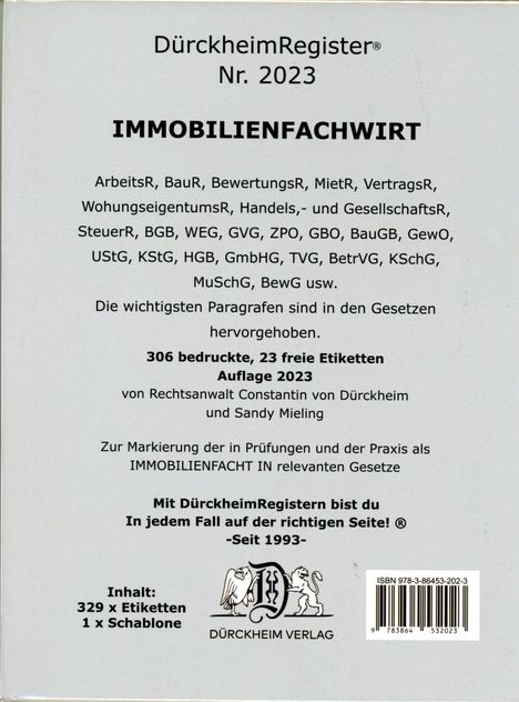 DürckheimRegister® IMMOBILIENFACHWIRT Griffregister (2023), Buch