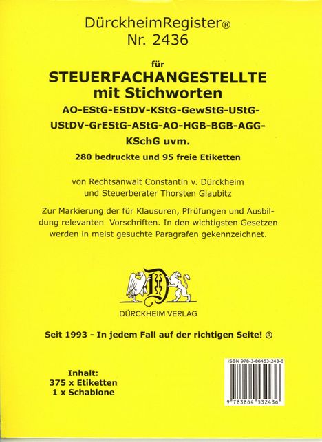 DürckheimRegister® STEUERFACHANGESTELLTE mit Stichworten Nr. 2436, Buch